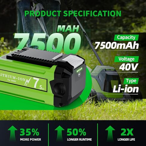 2 حزمة 40 فولت بديلة لبطارية Greenworks 40 فولت، ليثيوم أيون 7500 مللي أمبير متوافقة مع بطارية Greenworks 40 فولت 29462 29472 29252 20202 22262 25322 G-MAX 40 فولت أدوات كهربائية لاسلكية in Kuwait