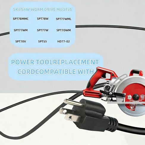95104L استبدال سلك الطاقة منشار دائري، متوافق مع منشار محرك الدودة SKILSAW SPT77WM SPT78W SPT55 SPT70V سلك طاقة متين شديد التحمل، مناسب لمنشار دائري SKIL M77 77 قطع غيار الأدوات الكهربائية in Kuwait