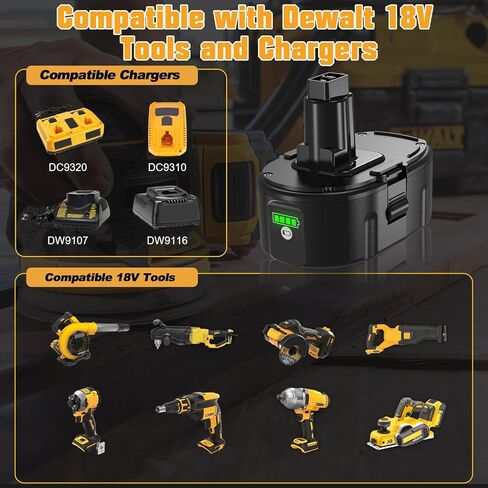 POWTREE 8.0Ah 2packs DC9096 استبدال بطارية ليثيوم أيون ديوالت 18 فولت متوافقة مع بطارية ديوالت 18 فولت XRP NI-Cad DC9098 DC9182 DC9099 DW9095 DW9096 DW9098 DE9039 DE9096 in Kuwait