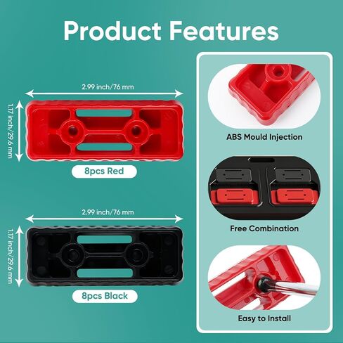16 حزمة من أقدام التثبيت لـ Mil.Waukee Packout، وملحقات العبوة، ولوحة تركيب من بلاستيك ABS مع فتحات مثقوبة مسبقًا - سهلة التركيب لصندوق أدوات التعبئة ونظام التخزين (أسود*8، أحمر*8) in Kuwait