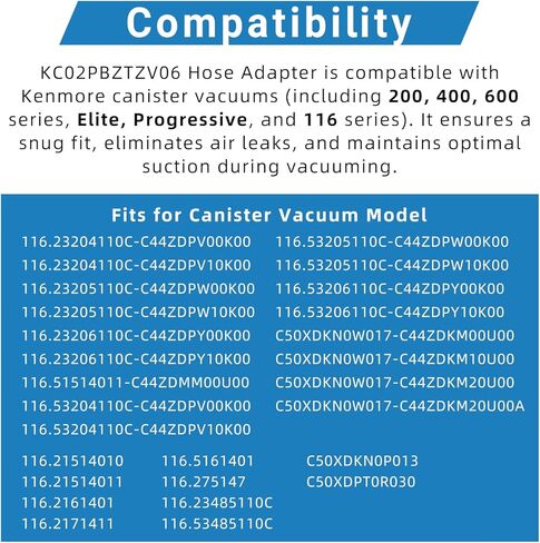 KC02PBZTZV06 Canister Vacuum Cleaner Hose Adapter Fits for Kenmore 200, 400, 600 Series Replaces 116.21514010, 116.21614011, 116.21714110, 116.23204110C in Kuwait