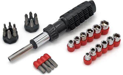 34PC Reversible Ratchet Wrench Driver Set with Bits and Sockets, CR-V Steel, Cushion Handle, Metric and SAE in Kuwait