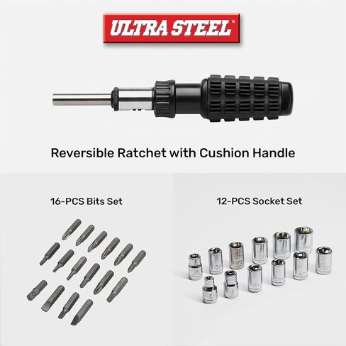 34PC Reversible Ratchet Wrench Driver Set with Bits and Sockets, CR-V Steel, Cushion Handle, Metric and SAE in Kuwait