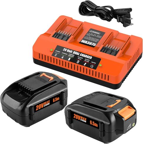 Powilling 2 حزمة 6.5Ah استبدال لبطارية Worx 20V وشاحن مزدوج متوافق مع بطارية Worx 20V WA3674 WA3575 WA3525 WA3520 WG151s WG155s WG545s in Kuwait