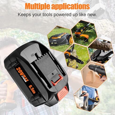 Powilling 2 حزمة 6.5Ah استبدال لبطارية Worx 20V وشاحن مزدوج متوافق مع بطارية Worx 20V WA3674 WA3575 WA3525 WA3520 WG151s WG155s WG545s in Kuwait