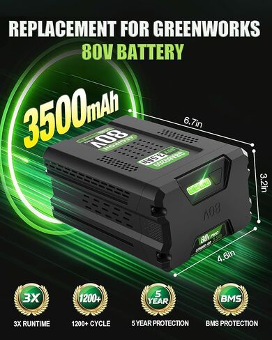 Replacement for Greenworks 80V Battery 3500mAh, Compatible with Greenworks Pro 80V 75+ Power Tool, Replace for 80 Volt Greenworks Battery GBA80200 GBA80250 GBA80400 GBA80500 GCH8040 2502202 in Kuwait