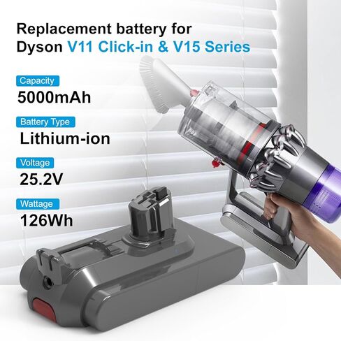 25.2V 5000mah V11 Battery Replacement for Dyson Button Click in Installation Style Battery Compatible with Dyson V11/V15/SV15/SV16/SV22/Extra/Absolute/Animal/Torque/Drive/Outsize/970425-01 Vacuum in Kuwait