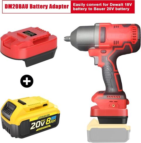 KUNLUN Battery Adapter Upgrade, for Bauer 20V Cordless Tools, Compatible with Dewalt 20V MAX XR and Milwaukee 18V Red Lithium Battery for Power Supply. No Charging Function (1 Adapter Only) in Kuwait