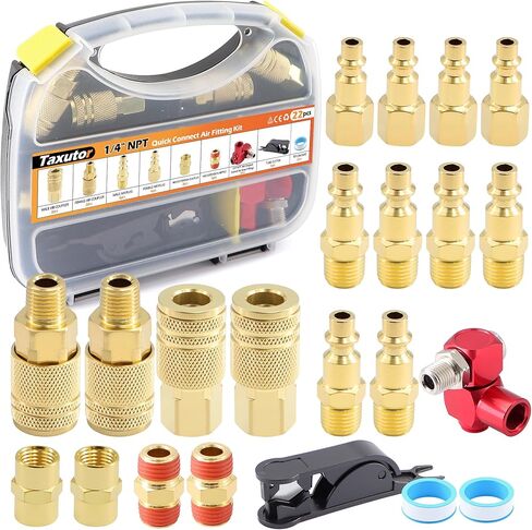 19 Pcs Air Hose Fitting, 1/4″ NPT Brass Plated Quick Couplers, Straight & Swivel Connectors for Workshop, DIY & Tool Maintenance in Kuwait