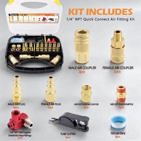 19 Pcs Air Hose Fitting, 1/4″ NPT Brass Plated Quick Couplers, Straight & Swivel Connectors for Workshop, DIY & Tool Maintenance in Kuwait