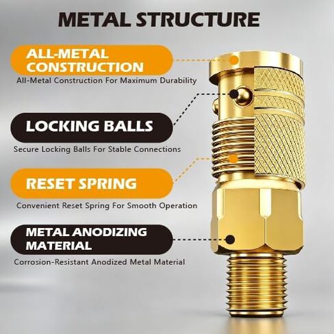 19 Pcs Air Hose Fitting, 1/4″ NPT Brass Plated Quick Couplers, Straight & Swivel Connectors for Workshop, DIY & Tool Maintenance in Kuwait