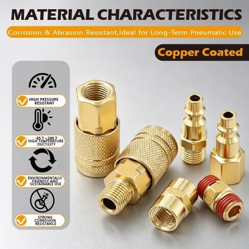19 Pcs Air Hose Fitting, 1/4″ NPT Brass Plated Quick Couplers, Straight & Swivel Connectors for Workshop, DIY & Tool Maintenance in Kuwait