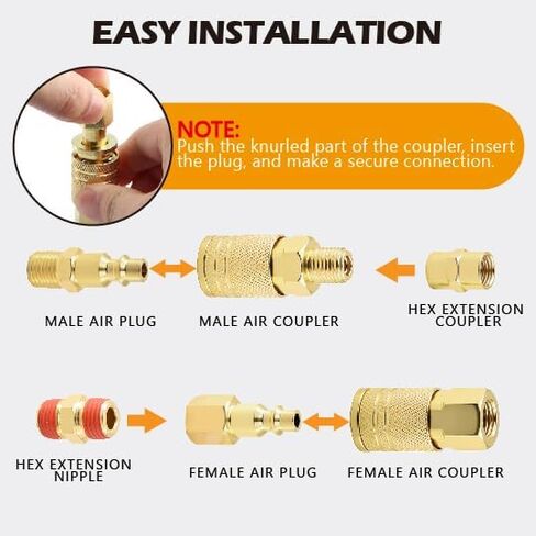 19 Pcs Air Hose Fitting, 1/4″ NPT Brass Plated Quick Couplers, Straight & Swivel Connectors for Workshop, DIY & Tool Maintenance in Kuwait