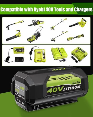 40V 6.0Ah استبدال لبطارية Ryobi 40V OP4060A1 0P40601 0P4075A OP4050A OP4026A OP40201 0P4040 0P401 ليثيوم-لون متوافق مع أداة الطاقة اللاسلكية Ryobi 40 فولت in Kuwait
