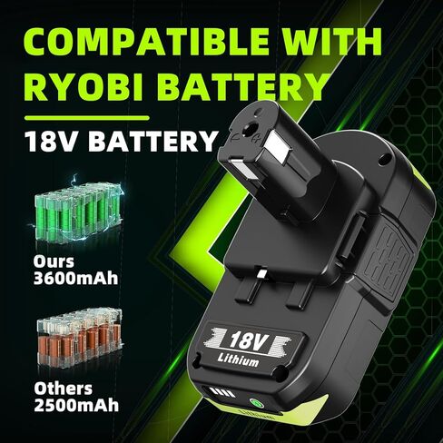 بطاريات وشاحن 18 فولت 3.6 أمبير، متوافق مع الشحن السريع Ryobi18v، استبدال كومبو للبطارية والشاحن 18 فولت P102 P103 in Kuwait