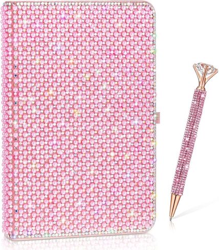 Rhinestone Notebook Pen Sets Bling Pocket Notebook Crystal Pens Mini Diamond Hardcover Glitter Diary Office Desk Accessories for Women(A6,Silver) in Saudi Arabia