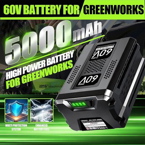 استبدال بطارية 60 فولت 5.0 أمبير في الساعة لبطارية Greenworks Pro 60 فولت LB60A03 LB60A02 LB60A00، متوافقة مع أداة الطاقة اللاسلكية 75+ Greenworks 60Volt in Kuwait