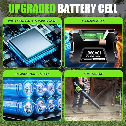 استبدال بطارية 60 فولت 5.0 أمبير في الساعة لبطارية Greenworks Pro 60 فولت LB60A03 LB60A02 LB60A00، متوافقة مع أداة الطاقة اللاسلكية 75+ Greenworks 60Volt in Kuwait