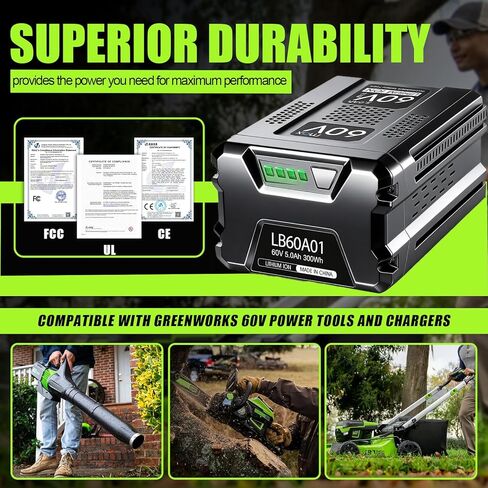 استبدال بطارية 60 فولت 5.0 أمبير في الساعة لبطارية Greenworks Pro 60 فولت LB60A03 LB60A02 LB60A00، متوافقة مع أداة الطاقة اللاسلكية 75+ Greenworks 60Volt in Kuwait