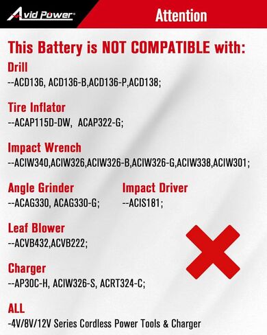 بطارية ليثيوم أيون قابلة لإعادة الشحن AVID POWER 20V MAX 2000mAh - تناسب فقط الأدوات اللاسلكية المحددة 20V in Kuwait