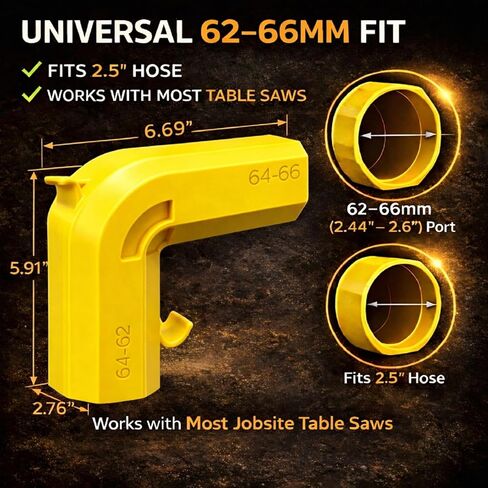 محول جمع الغبار بمنشار الطاولة المزدوج 2.5 بوصة، 62-66 مم مناسب عالمي، متوافق مع DeWALT DWE7485 DW745 DWE7491، موصل منفذ الغبار الخالي من الأدوات، ترقية ABS متينة لمساحة عمل أكثر نظافة in Kuwait