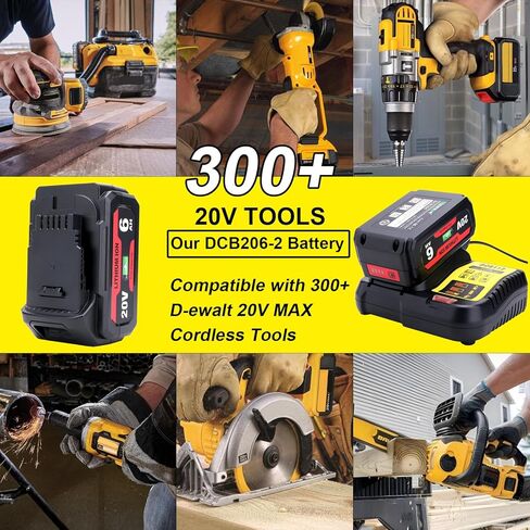2 حزمة بطارية بديلة 6.0 أمبير 20 فولت متوافقة مع أدوات De-Walt 20 Volt MAX اللاسلكية، بطاريات ليثيوم أيون XR عالية السعة لسلسلة DCB206-2، DCB204، DCB230، DCB203، DCB201، DCD/ DCF/DCG in Kuwait