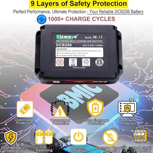 2 حزمة بطارية بديلة 6.0 أمبير 20 فولت متوافقة مع أدوات De-Walt 20 Volt MAX اللاسلكية، بطاريات ليثيوم أيون XR عالية السعة لسلسلة DCB206-2، DCB204، DCB230، DCB203، DCB201، DCD/ DCF/DCG in Kuwait