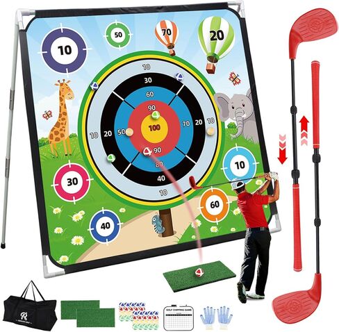 Roykaw Golf Chipping Game with Turf Mat Golf Clubs Sticky Balls, Golf Course Game Set for Fun Chipping Practice, 70.8 x 70.8 Inches,Reinforced Adjustable Stand, Easy to Carry & Storage in Saudi Arabia
