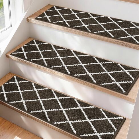 سجادة COZY HOMEER ذات حواف سلالم غير قابلة للانزلاق مقاس 28 × 9 بوصة لعداء سلالم داخلي للخطوات الخشبية، سجاد سلالم للأطفال والكلاب، 100% بوليستر TPE 15 قطعة، رمادي داكن in Kuwait