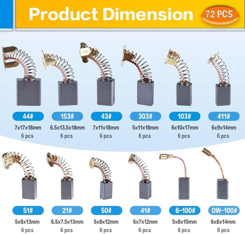 OURUI 72 Pcs 12 Sizes Carbon Brushes Electric Motor Brush Replacement for Repair Power Tool Part in Kuwait