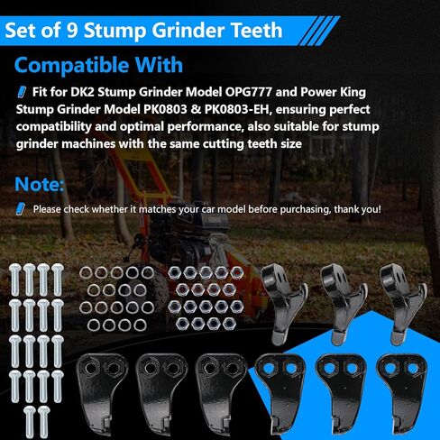 Set of 9 Stump Grinder Teeth Fits DK2 and Power King Stump Grinder Model OPG777 PK0803, Teeth for Stump Grinder Includes Bolts and Nuts in Kuwait