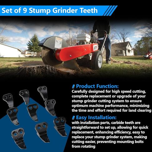 Set of 9 Stump Grinder Teeth Fits DK2 and Power King Stump Grinder Model OPG777 PK0803, Teeth for Stump Grinder Includes Bolts and Nuts in Kuwait