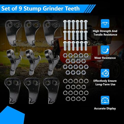 Set of 9 Stump Grinder Teeth Fits DK2 and Power King Stump Grinder Model OPG777 PK0803, Teeth for Stump Grinder Includes Bolts and Nuts in Kuwait