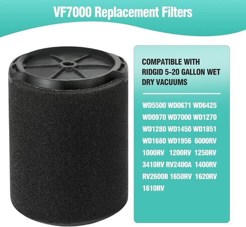 فلتر VF7000 لRidgid Shop Vac، متوافق مع Ridgid 5-20 جالون وهاسكي 6-9 جالون مكانس رطبة/جافة، استبدال فلتر الفراغ الرطب الرغوي للتطبيقات الرطبة فقط، عبوتان in Kuwait