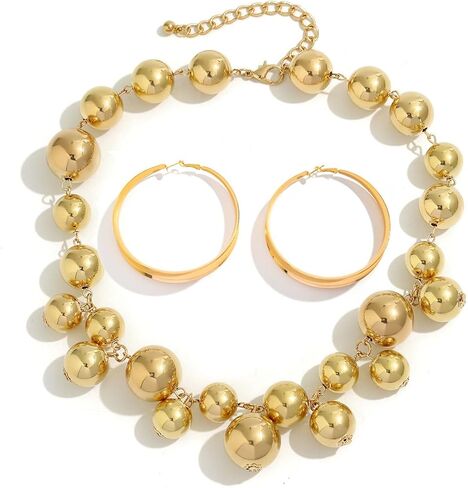Rrdaily Gold Jewelry Sets for Women, 14K Gold Plated Statement Necklace and Chunky Large Hoop Earrings Prom Party Costume Accessories in Saudi Arabia