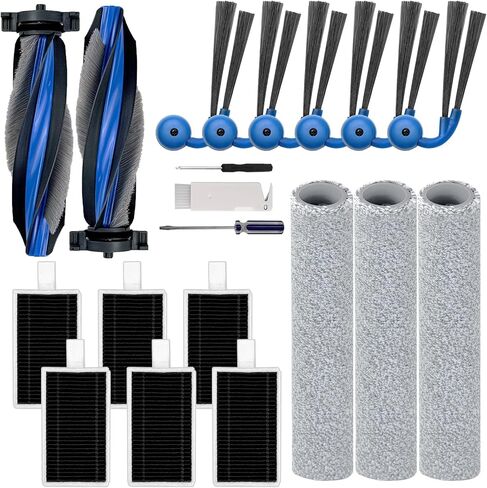 مجموعة الملحقات البديلة المتوافقة مع مكنسة الروبوت Ecovacs DEEBOT X12 OmniCyclone بدون كيس، الأجزاء البديلة: فرشتان رئيسيتان، 6 فرش جانبية، 6 مرشحات HEPA، 3 ممسحات دوارة in Kuwait