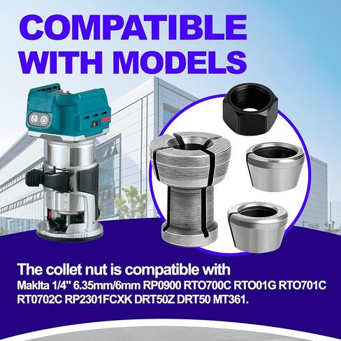 Collet Nut Kit - Replaces 763637-1 | Fits Makita 1/4" (6.35mm)/6mm: RP0900, RT0700C, RT001G, RT0701C, RT0702C, RP2301FCXK, DRT50Z, DRT50, MT361 in Kuwait