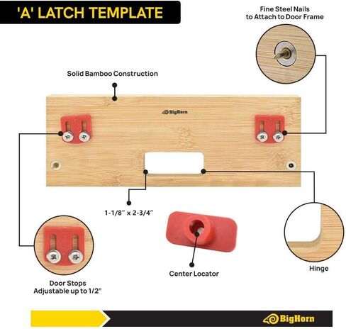 Big Horn 70157 'B' Latch & Strike Template Kit – Bamboo Router Jig for Door Latch and Deadbolt Strike Installation, 1-1/8" × 2-1/4" and 1-1/8" × 2-3/4" Finish Sizes in Kuwait