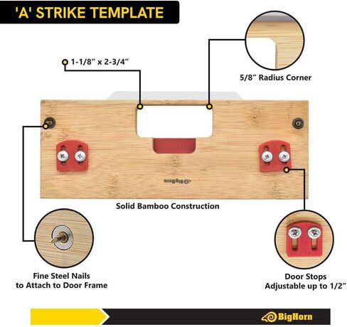 Big Horn 70157 'B' Latch & Strike Template Kit – Bamboo Router Jig for Door Latch and Deadbolt Strike Installation, 1-1/8" × 2-1/4" and 1-1/8" × 2-3/4" Finish Sizes in Kuwait
