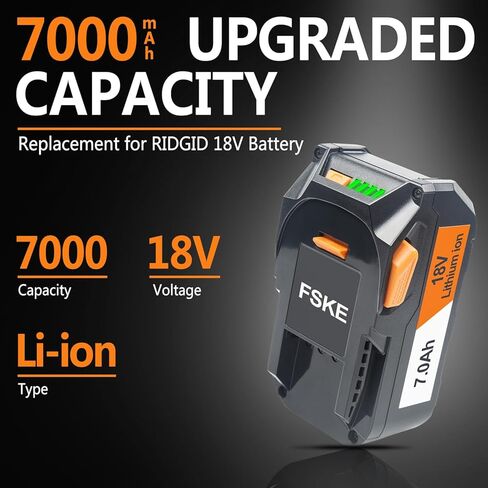 استبدال FSKE 7.0Ah لبطارية ليثيوم أيون RIDGID 18 فولت R840087 R840086 R840083 مع مقياس الوقود - متوافق مع جميع أدوات الطاقة اللاسلكية لبطارية RIDGID (عبوتان) in Kuwait