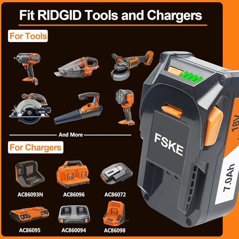 استبدال FSKE 7.0Ah لبطارية ليثيوم أيون RIDGID 18 فولت R840087 R840086 R840083 مع مقياس الوقود - متوافق مع جميع أدوات الطاقة اللاسلكية لبطارية RIDGID (عبوتان) in Kuwait