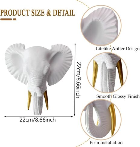 Mingzhang Elephant Head Wall Decor Resin Animal Head Wall Sculpture Hanging Decoration for Home Bedroom Kitchen Bathroom Farmhouse Christmas Decor Gold Elephant Head Wall Mount in Saudi Arabia