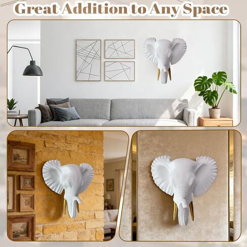 Mingzhang Elephant Head Wall Decor Resin Animal Head Wall Sculpture Hanging Decoration for Home Bedroom Kitchen Bathroom Farmhouse Christmas Decor Gold Elephant Head Wall Mount in Saudi Arabia