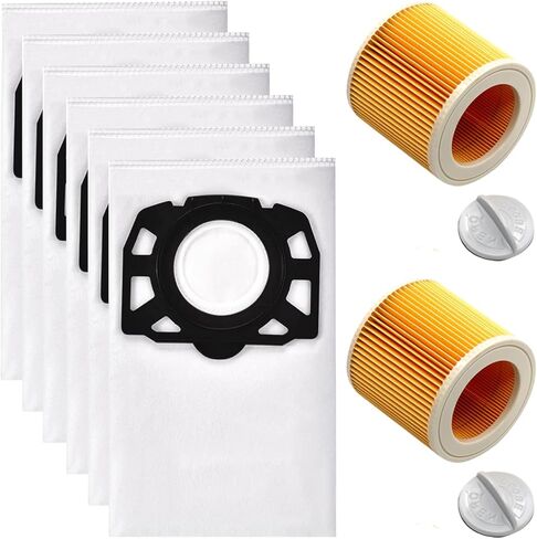 Dust Bag Filter Accessories Kit for Karcher WD3 WD2 WD2 Plus 4.5 Gallon Wet & Dry Shop Vacuum Cleaner Replacement Parts (6 Filter Fleece Bags + 2 Cartridge Filters) in Kuwait