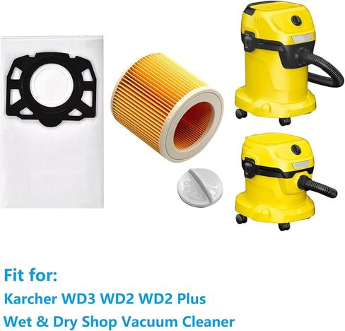 Dust Bag Filter Accessories Kit for Karcher WD3 WD2 WD2 Plus 4.5 Gallon Wet & Dry Shop Vacuum Cleaner Replacement Parts (6 Filter Fleece Bags + 2 Cartridge Filters) in Kuwait