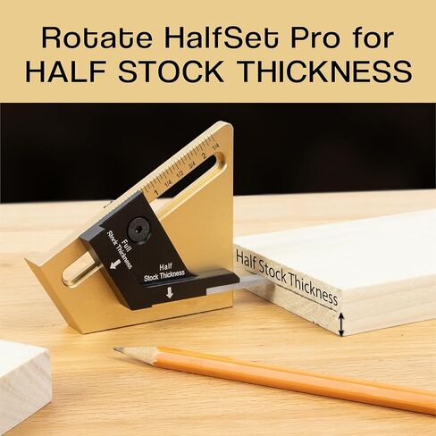 مقياس مركزي دقيق من HALFSET PRO - ابحث على الفور عن نصف سُمك الخشب بالضبط، واضبط شفرة منشار الطاولة، وارتفاع لقمة دادو وجهاز التوجيه بدقة - بدون رياضيات، ولا أداة قياس للأعمال الخشبية in Kuwait