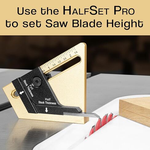 مقياس مركزي دقيق من HALFSET PRO - ابحث على الفور عن نصف سُمك الخشب بالضبط، واضبط شفرة منشار الطاولة، وارتفاع لقمة دادو وجهاز التوجيه بدقة - بدون رياضيات، ولا أداة قياس للأعمال الخشبية in Kuwait