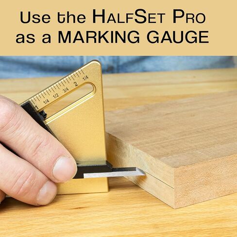 مقياس مركزي دقيق من HALFSET PRO - ابحث على الفور عن نصف سُمك الخشب بالضبط، واضبط شفرة منشار الطاولة، وارتفاع لقمة دادو وجهاز التوجيه بدقة - بدون رياضيات، ولا أداة قياس للأعمال الخشبية in Kuwait