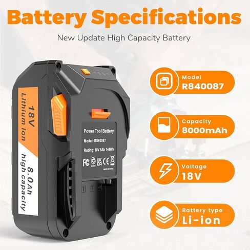 Upgraded 8000mAh Replacement for Ridgid 18V Battery 2Pack, Compatible with R840087 R840085 R840083 R840086 R840084 AC840085 AC840086 AC840087P AC840089 Cordless Drill Tools Power Lithium Ion Battery in Kuwait