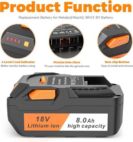 Upgraded 8000mAh Replacement for Ridgid 18V Battery 2Pack, Compatible with R840087 R840085 R840083 R840086 R840084 AC840085 AC840086 AC840087P AC840089 Cordless Drill Tools Power Lithium Ion Battery in Kuwait
